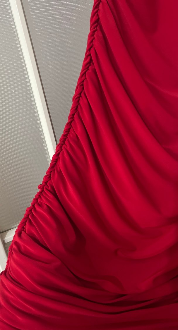 Kırmızı Drapeli Uzun Abiye Elbise - Görsel 5
