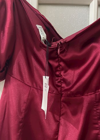 Bordo Drapeli Uzun Abiye Elbise - Görsel 5