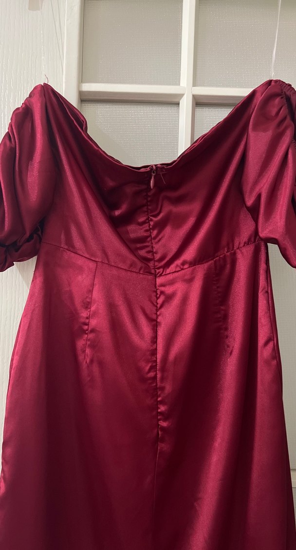 Bordo Drapeli Uzun Abiye Elbise - Görsel 4