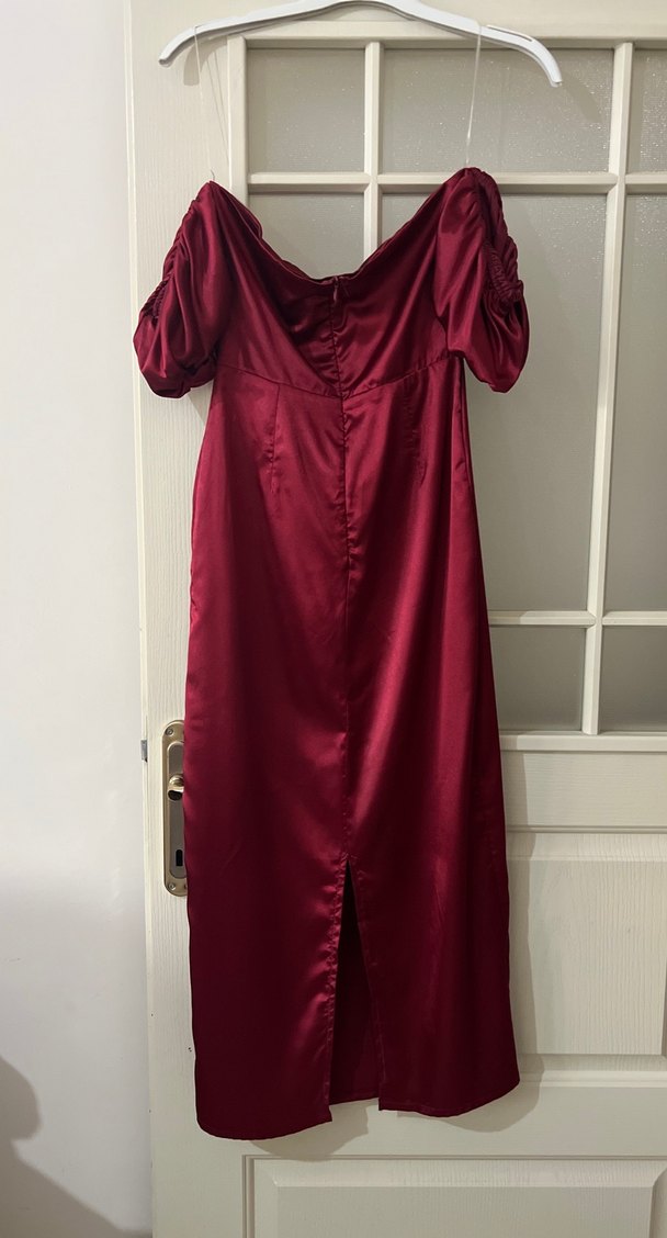 Bordo Drapeli Uzun Abiye Elbise - Görsel 3