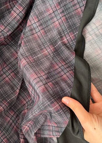 Bordo Ekose Desenli Uzun Drapeli Etek - Görsel 3