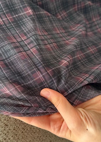 Bordo Ekose Desenli Uzun Drapeli Etek - Görsel 5