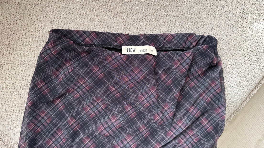 Bordo Ekose Desenli Uzun Drapeli Etek - Görsel 4