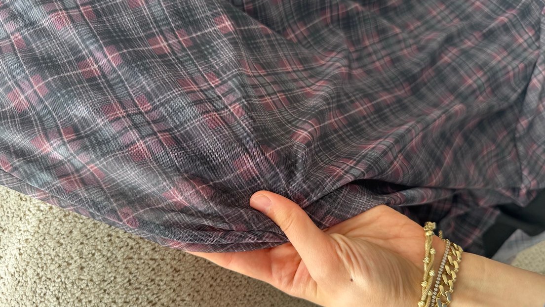 Bordo Ekose Desenli Uzun Drapeli Etek - Görsel 5