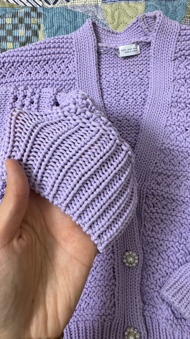 Mor Nakışlı Bohem Kadın Hırka - Görsel 4