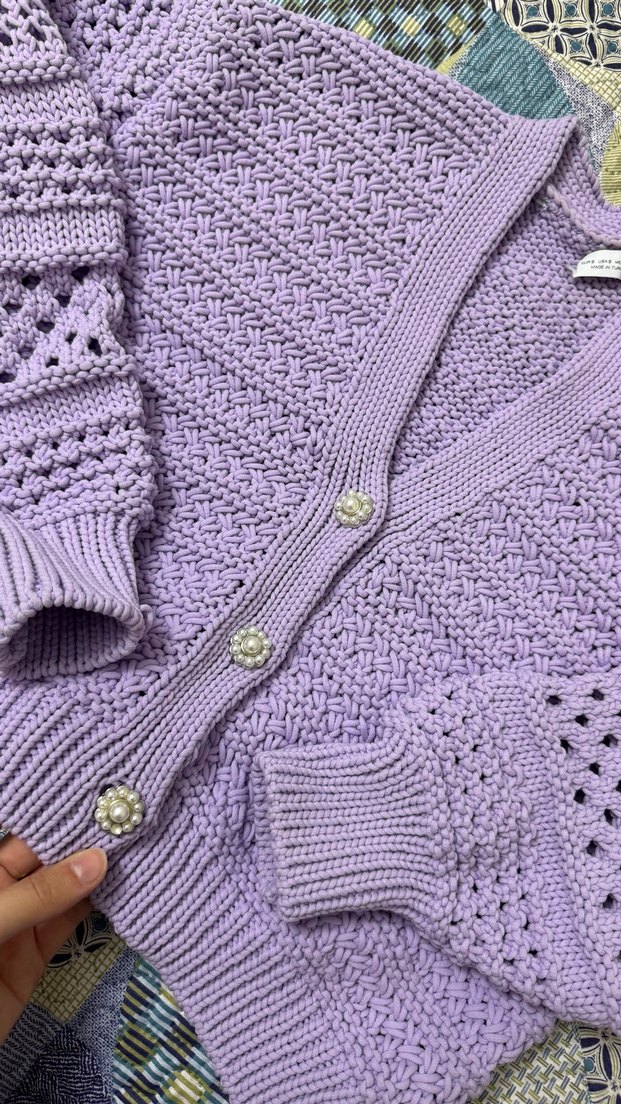 Mor Nakışlı Bohem Kadın Hırka - Görsel 5