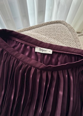 Bordo Pilili Uzun Abiye Etek - Görsel 3