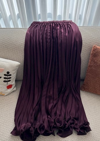 Bordo Pilili Uzun Abiye Etek - Görsel 2