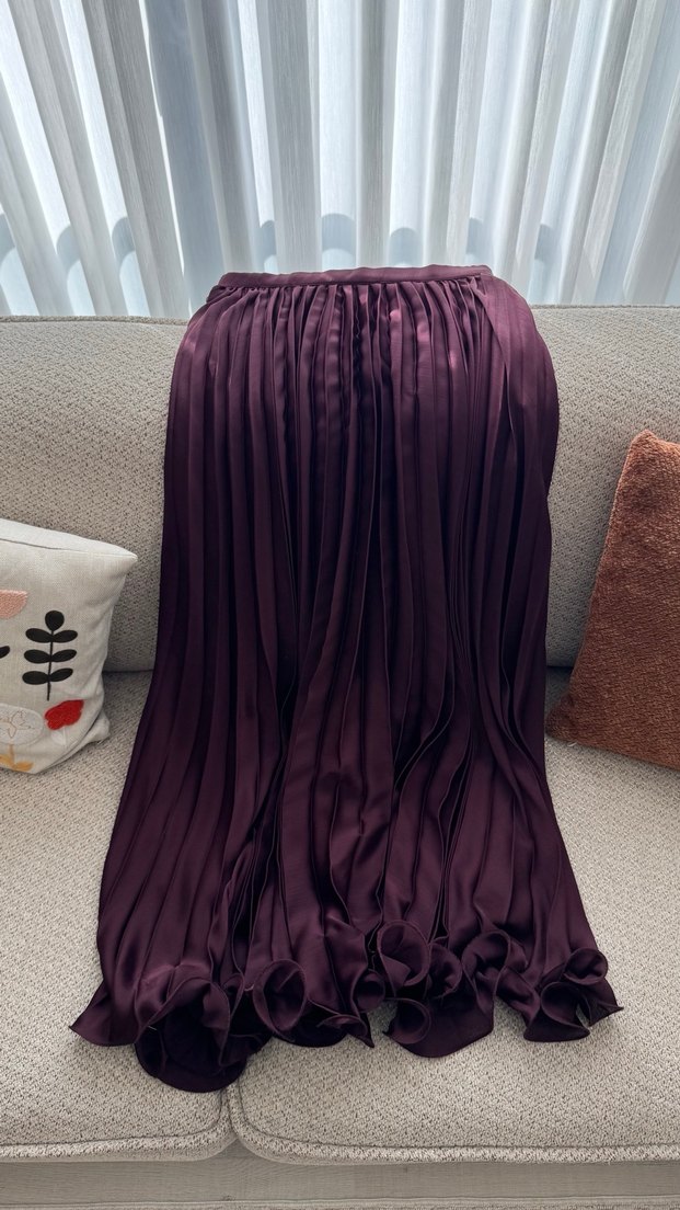 Bordo Pilili Uzun Abiye Etek - Görsel 2