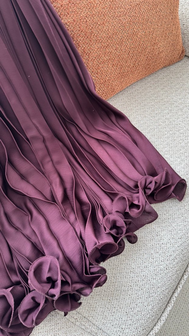 Bordo Pilili Uzun Abiye Etek - Görsel 5