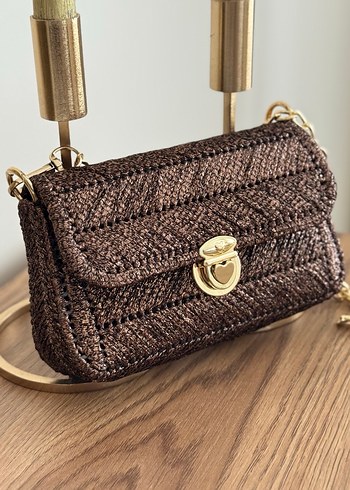 Handmade Zincir Detaylı Parlak Örgü Kadın Çanta - Görsel 2