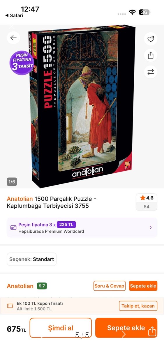 Anatolian 1500 Parça Puzzle - Kaplumbağa Terbiyecisi - Görsel 3