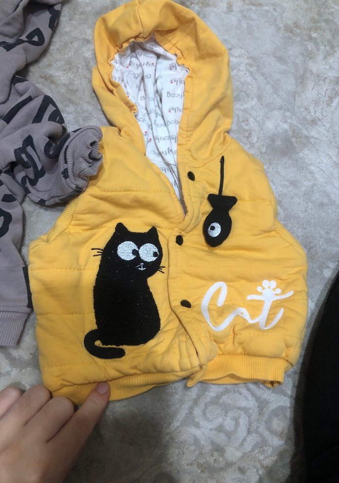 Gri Baskılı Kürklü Kedi Sweatshirtü - Görsel 3