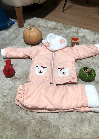 Pembe Kürklü Uzun Kollu Bebek Kız Takımı - Görsel 3