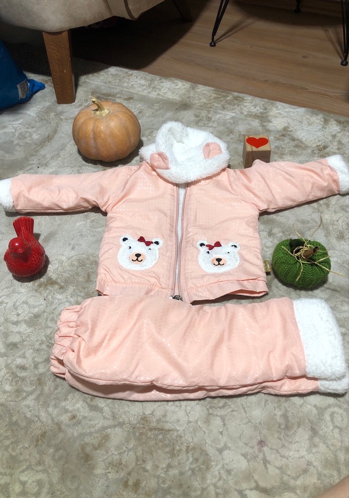 Pembe Kürklü Uzun Kollu Bebek Kız Takımı - Görsel 2