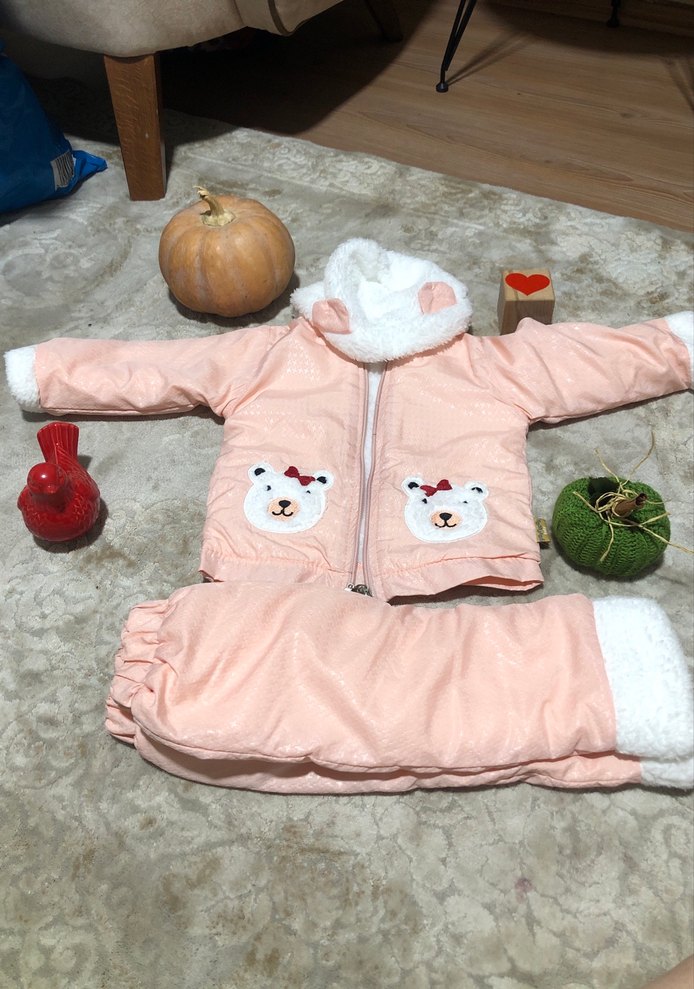 Pembe Kürklü Uzun Kollu Bebek Kız Takımı - Görsel 3