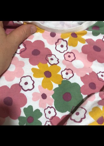 Pembe Çiçek Desenli Bebek Kız Takımı - Görsel 4