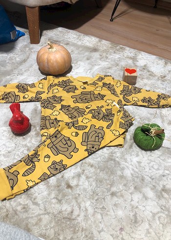 Renkli Baskılı Sarı Çocuk Pijama Takımı - Görsel 2