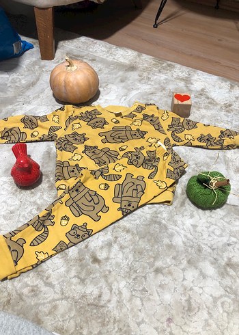 Renkli Baskılı Sarı Çocuk Pijama Takımı - Görsel 4