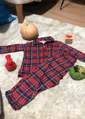 Kırmızı Ekose Desenli Uzun Kollu Kadın Pijama - Görsel 2