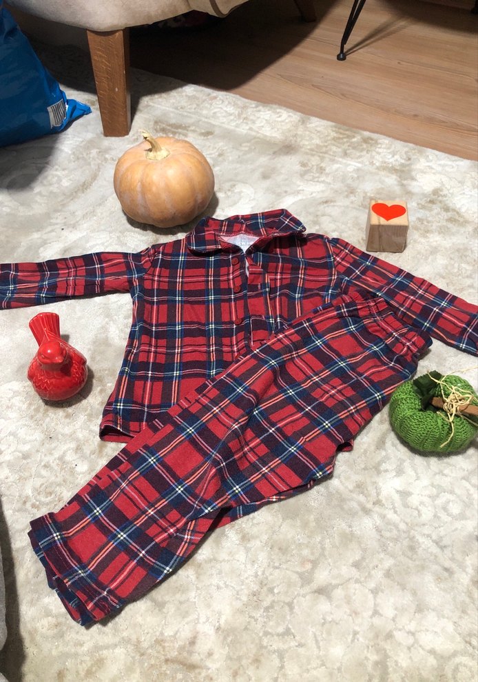 Kırmızı Ekose Desenli Uzun Kollu Kadın Pijama - Görsel 2