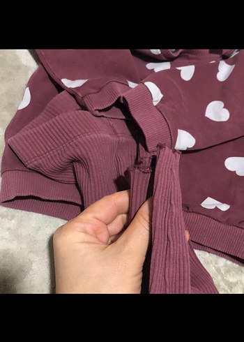 Bordo Kalp Desenli Örgü Kız Bebek Takımı - Görsel 2