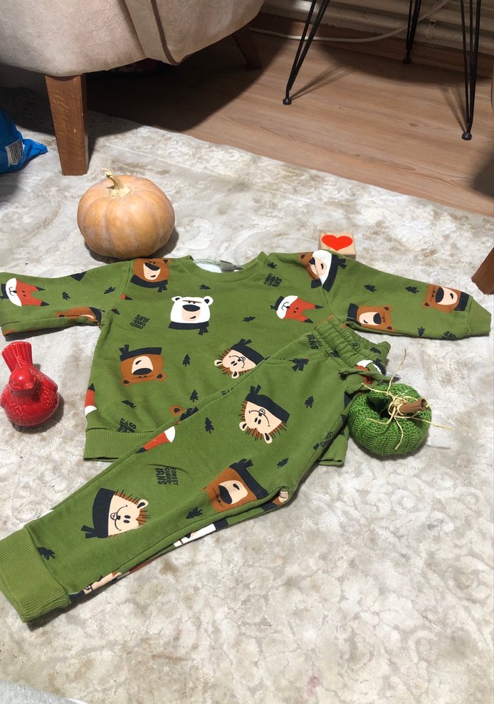 Renkli Baskılı Erkek Bebek Triko Takım - Görsel 3