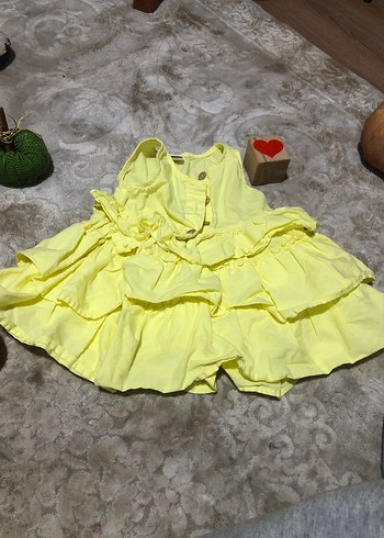 Kız Çocuk Sarı Fırfırlı Elbise - Görsel 2