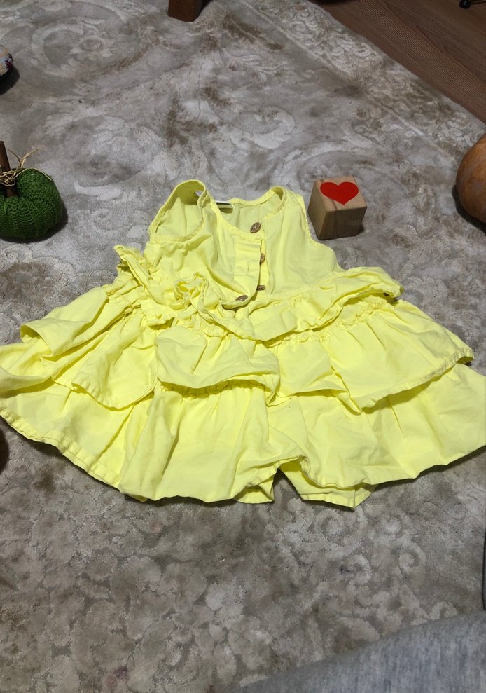 Kız Çocuk Sarı Fırfırlı Elbise - Görsel 2