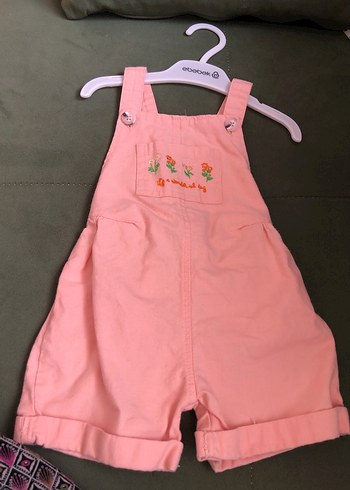 Kız Çocuk Pembe Nakışlı Askılı Şort Tulum