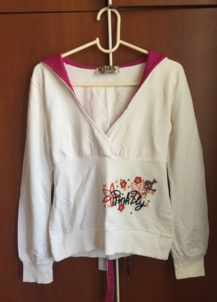 pembe desenli beyaz sweatshirt
