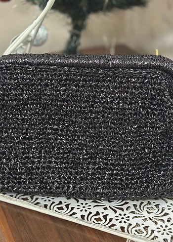 Siyah Boncuk İşlemeli Örgü Kadın Portföy Çanta - Görsel 2