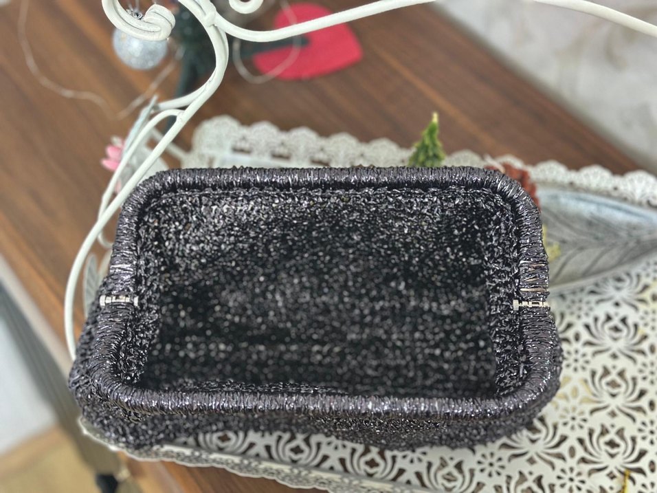 Siyah Boncuk İşlemeli Örgü Kadın Portföy Çanta - Görsel 3
