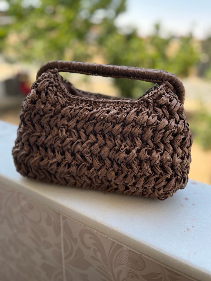 Örgü Kahverengi Bohem Kadın Çanta - Görsel 2