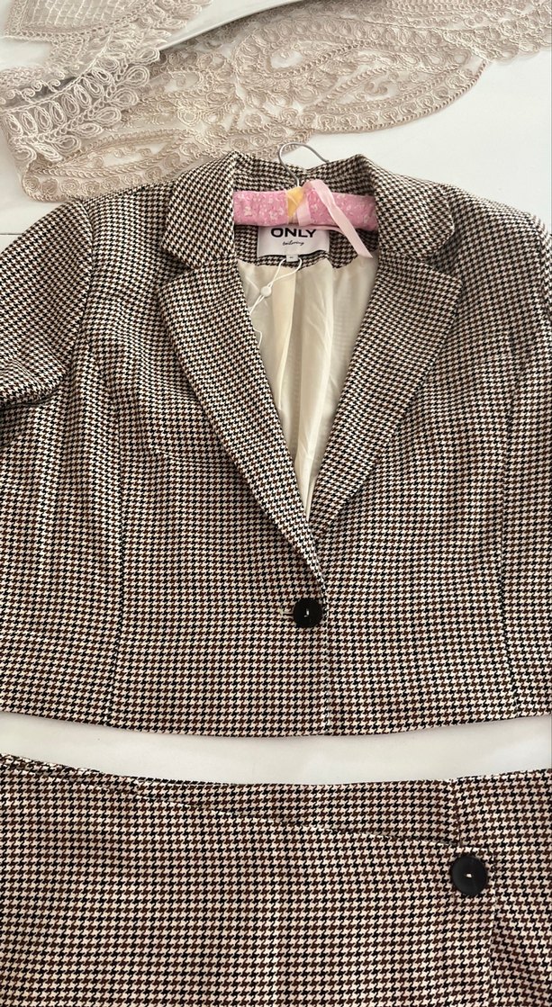 Kahverengi Ekose Midi Ceket ve Etek Takım - Görsel 2