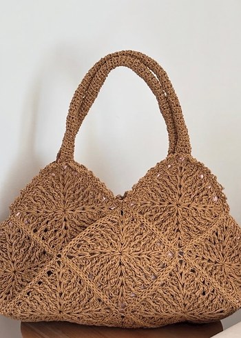 Bej Örgü Kadın Çanta Dantel Detaylı - Görsel 2