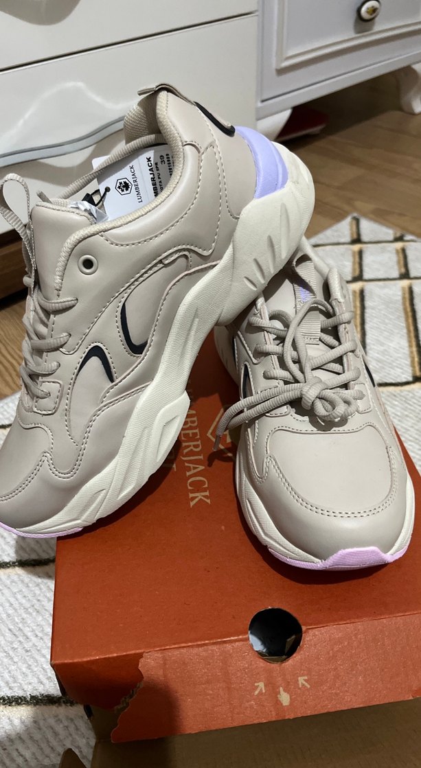 Bej Bağcıklı Kadın Spor Ayakkabı Stiletto Topuklu - Görsel 3