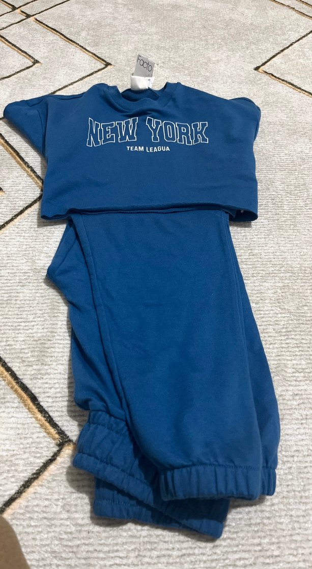 Kız Mavi Rahat Sweatshirt ve Eşofman Takımı - Görsel 3