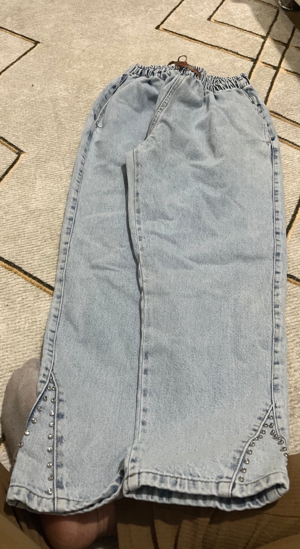 Gri Bol Kesim Kadın Denim Pantolon - Görsel 2