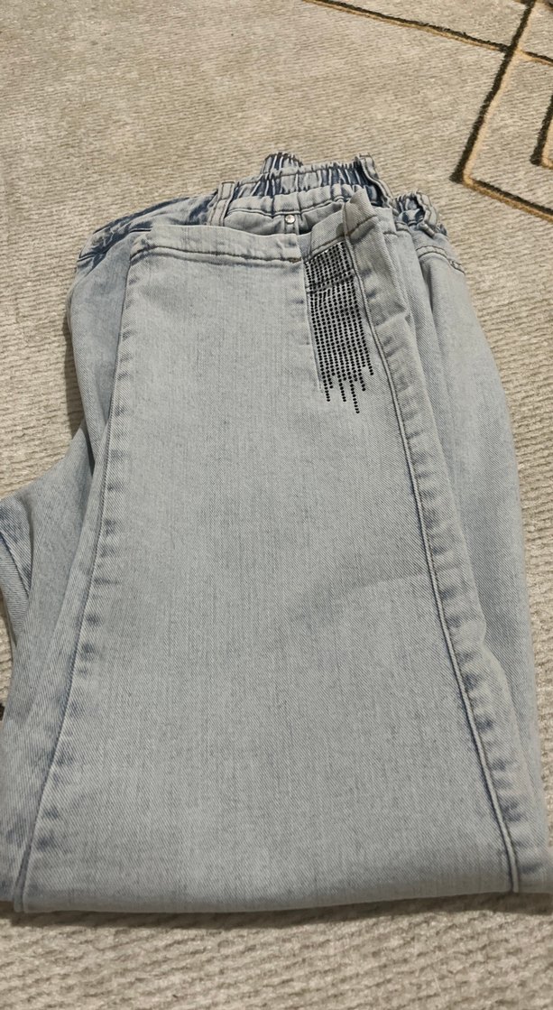 Gri Kadın Kot Pantolon Bel Detaylı - Görsel 3