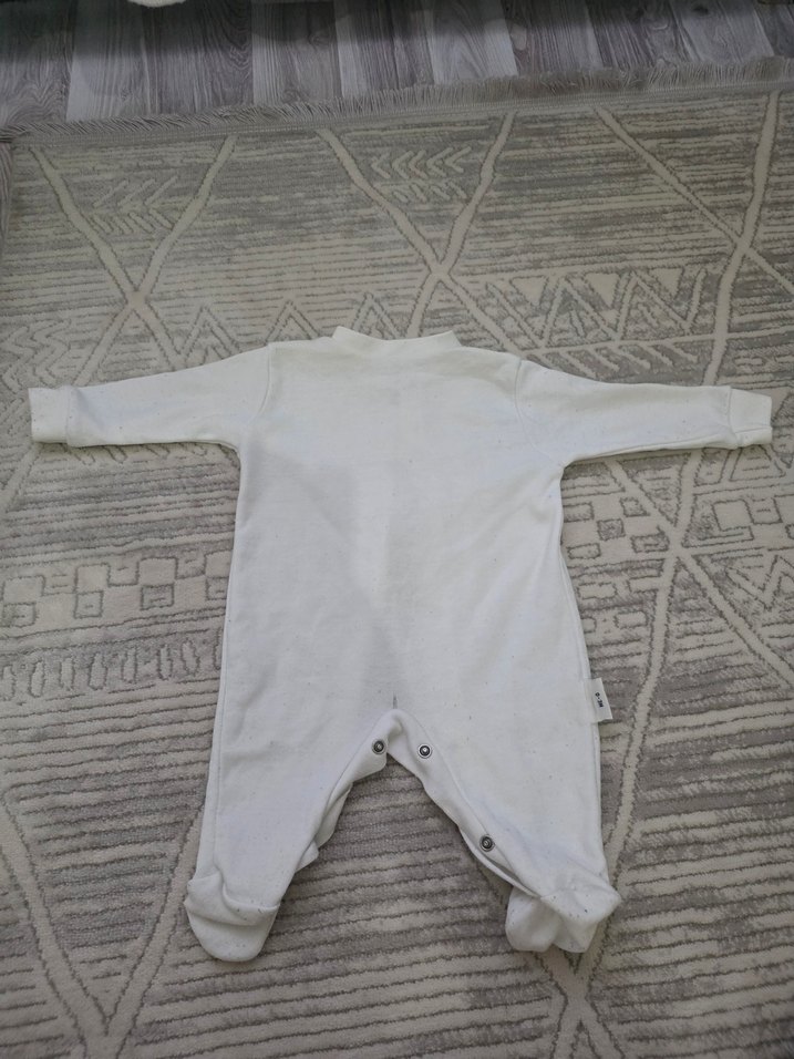 Bebek Erkek beyaz Düğmeli Uzun Kollu Tulum - Görsel 2