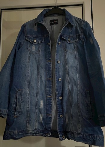 Düğmeli Kadın Mavi Midi Denim Ceket