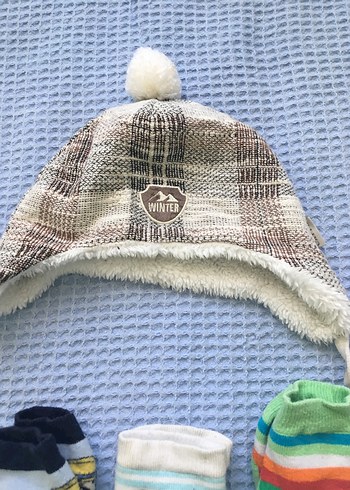 Erkek Çocuk Gri Örgü Bere çorap eldiven - Görsel 4