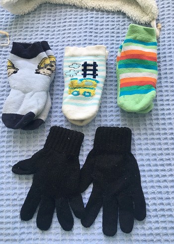 Erkek Çocuk Gri Örgü Bere çorap eldiven - Görsel 3