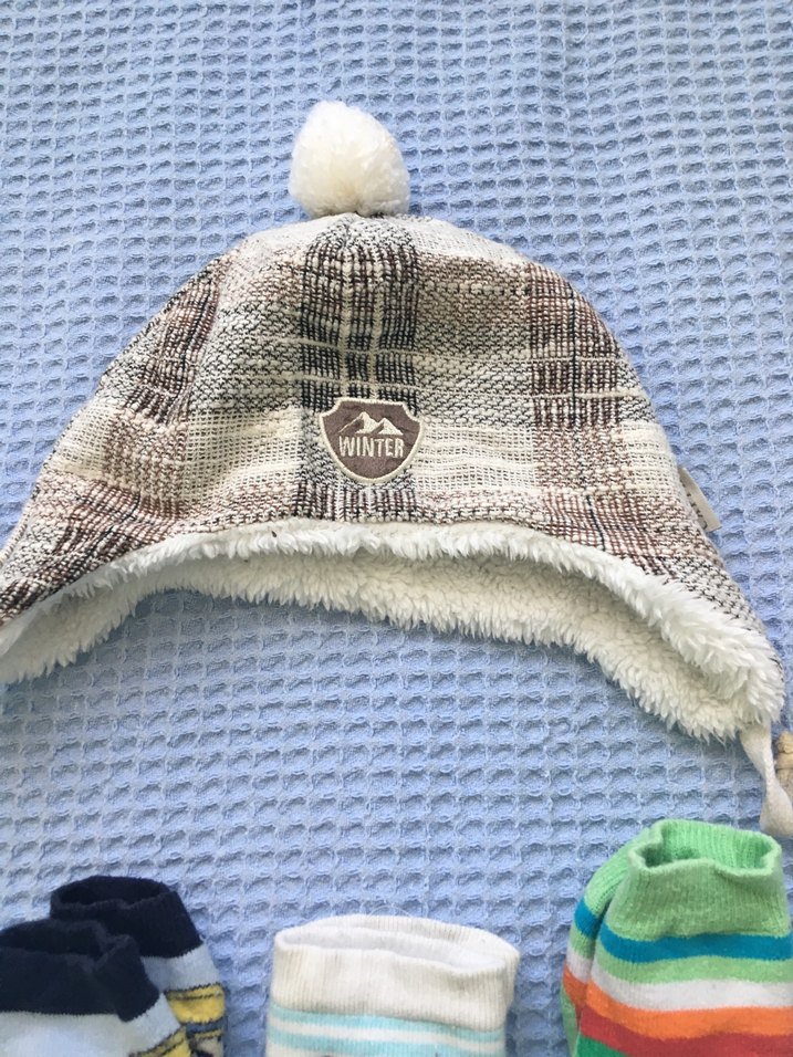 Erkek Çocuk Gri Örgü Bere çorap eldiven - Görsel 4