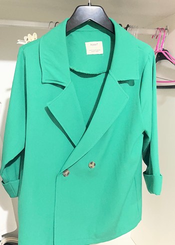 diğer Beden yeşil Renk Düğmeli Yeşil Kumaş Midi Blazer