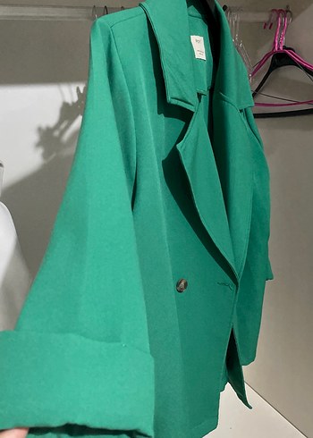 Diğer Düğmeli Yeşil Kumaş Midi Blazer