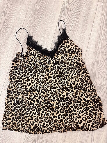 Leopar ince askılı bluz