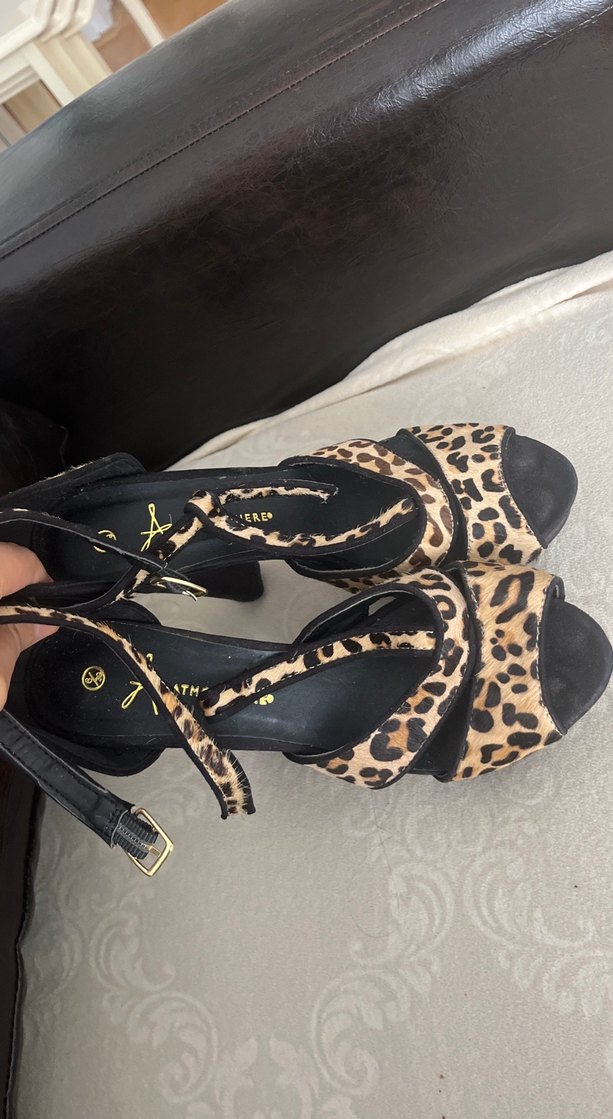 Kahverengi Leopar Desenli Platform Topuklu Kadın Ayakkabı - Görsel 3