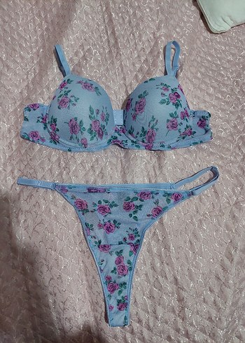 Mavi Çiçek Desenli Bohem Vintage Sütyen - Görsel 3